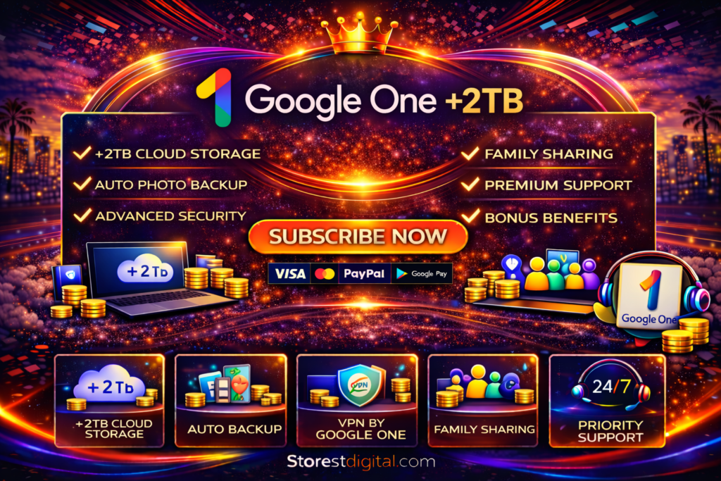 اشتراك Google One + 2 تيرابايت | تخزين سحابي آمن وسريع لمدة عام